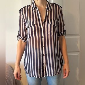 Red white and blue sheer equipment blouse